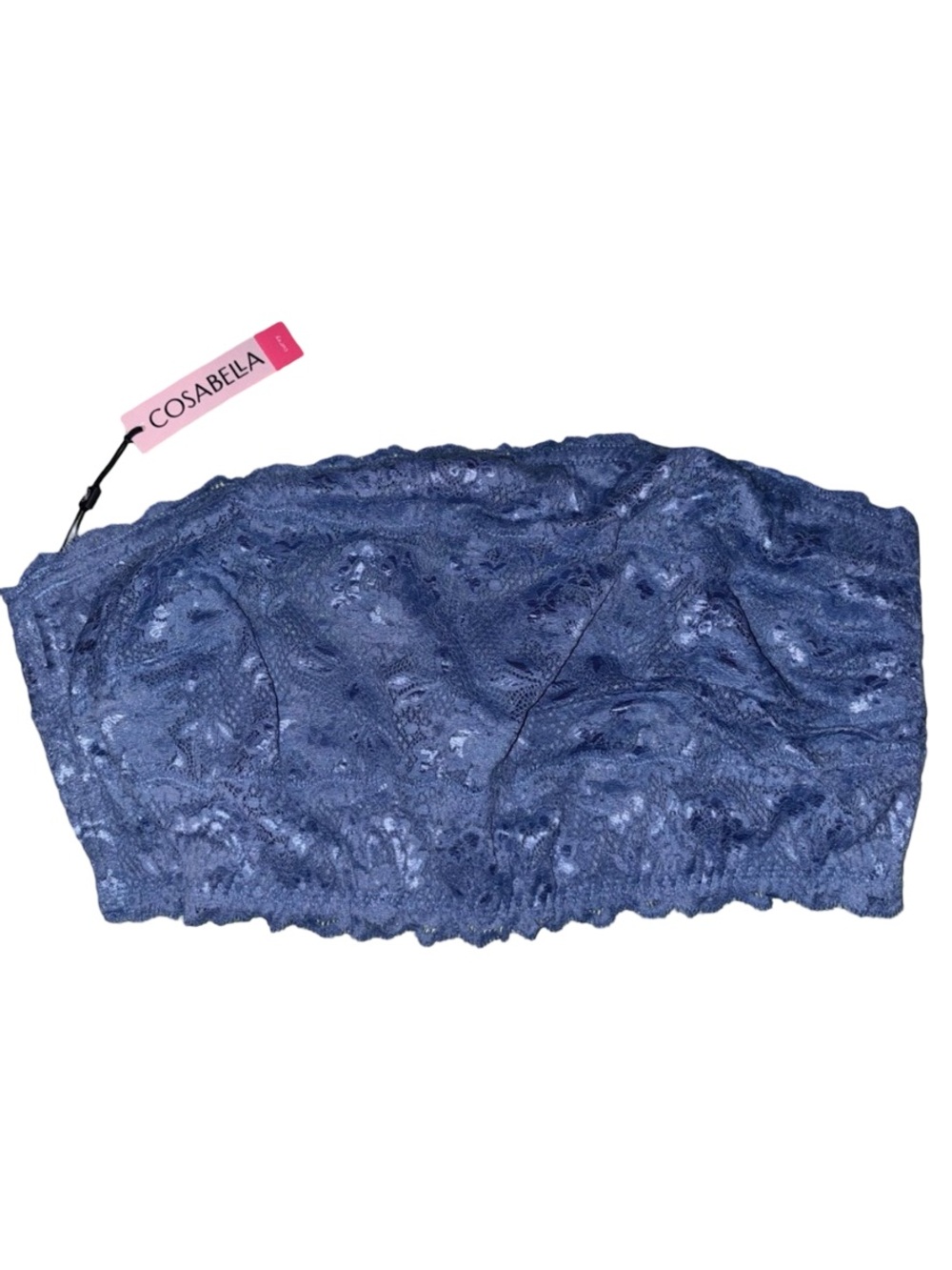 Cosabella Never Say Never Curvy Flirtie Bandeau Bra in Luzerne Blue Size XL NWT